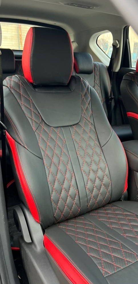 روکش صندلی فردا موتور SX5 FMC تمام چرم رنگ مشکی نوار قرمز