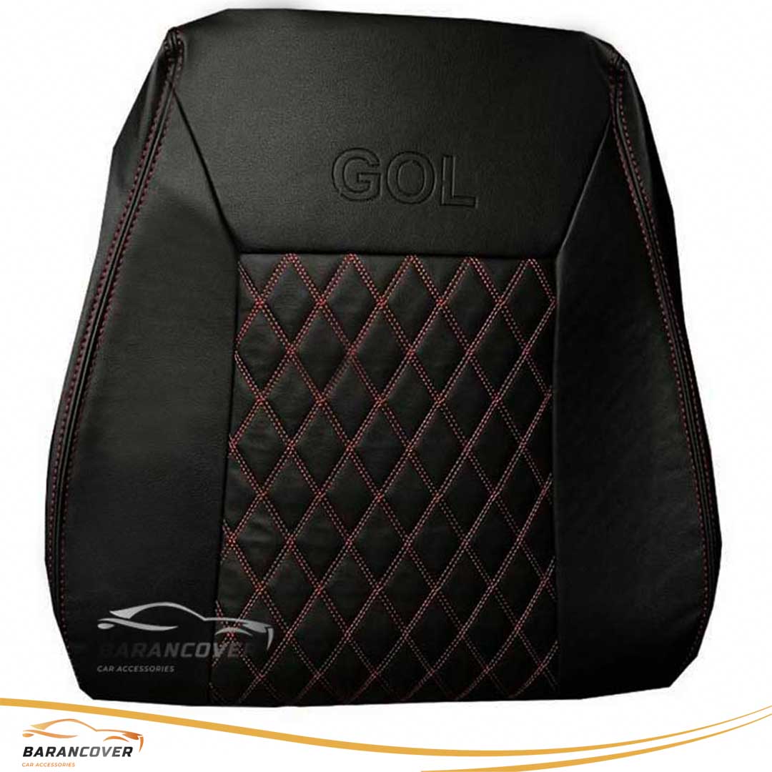روکش صندلی فولکس گل GOL چرم وسط گلدوزی رنگ مشکی دوخت قرمز