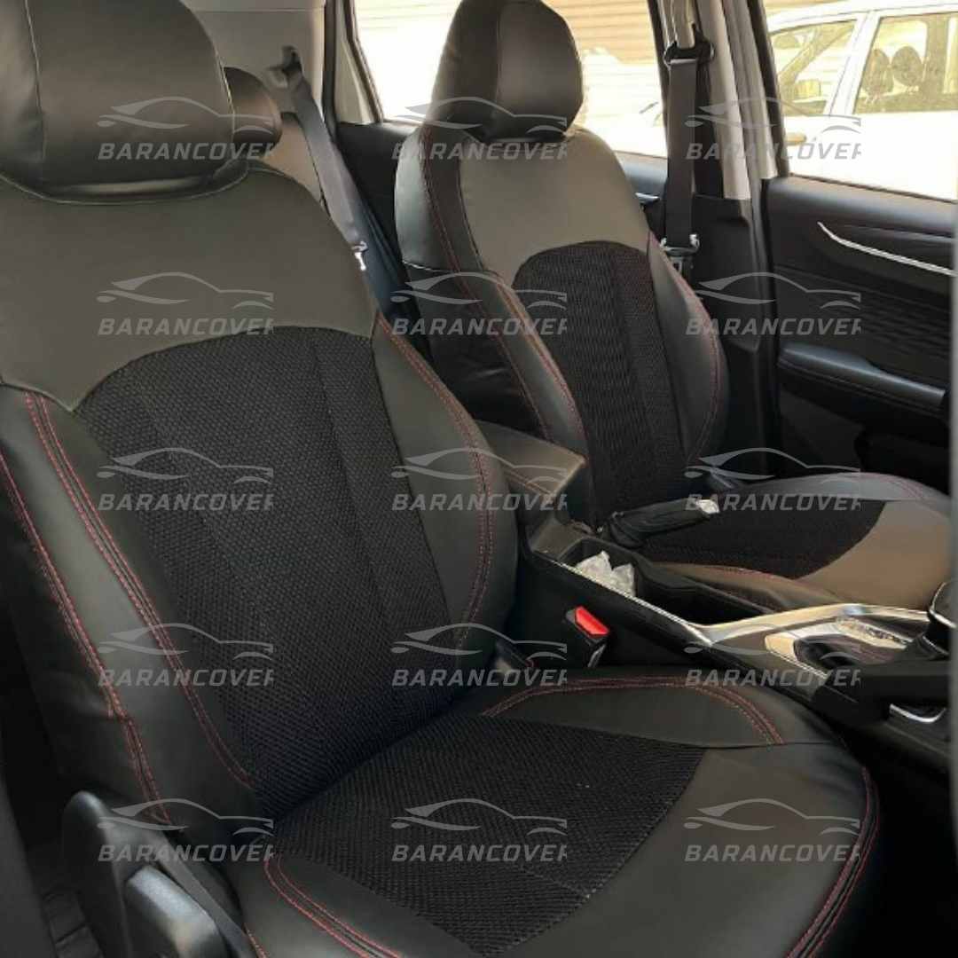 روکش صندلی بک BAC X3 PRO چرم وسط پارچه اسپایسر رنگ مشکی دوخت قرمز